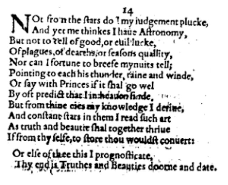 William Shakespeare's sonnet 14 analysis